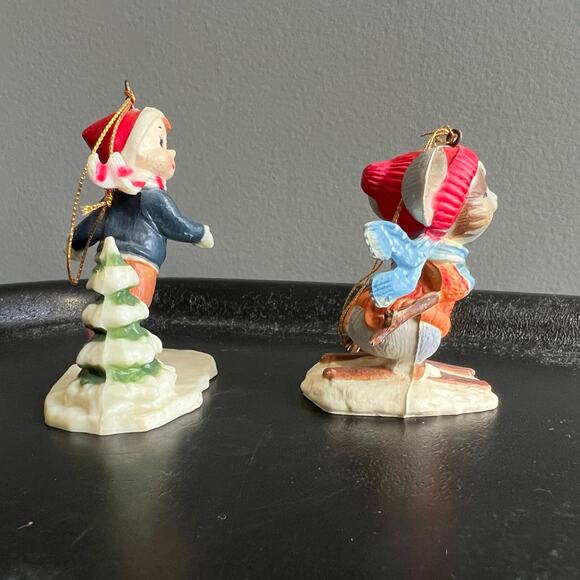 Lot of 2 Vintage Ornaments: Boy Ice Skating and Christmas mouse skiing Plastic - Picture 4 of 8